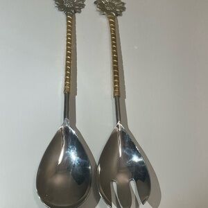 Rachel Zoe Melamine Lg Serving Bowl 12” Brown Beige & Serving Spoon Set